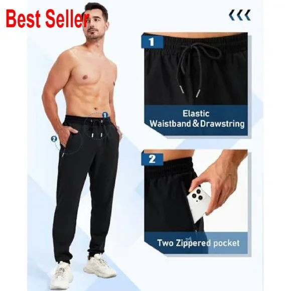 Men's Slim Fit Joggers with Zipper Pockets Athletic Workout Sweatpants